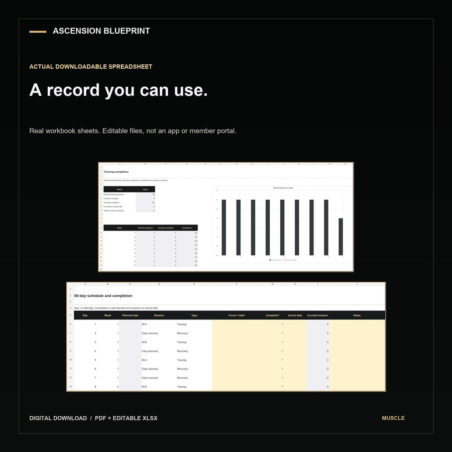 muscle Blueprint tools. Digital download; actual completed guide and tool previews.