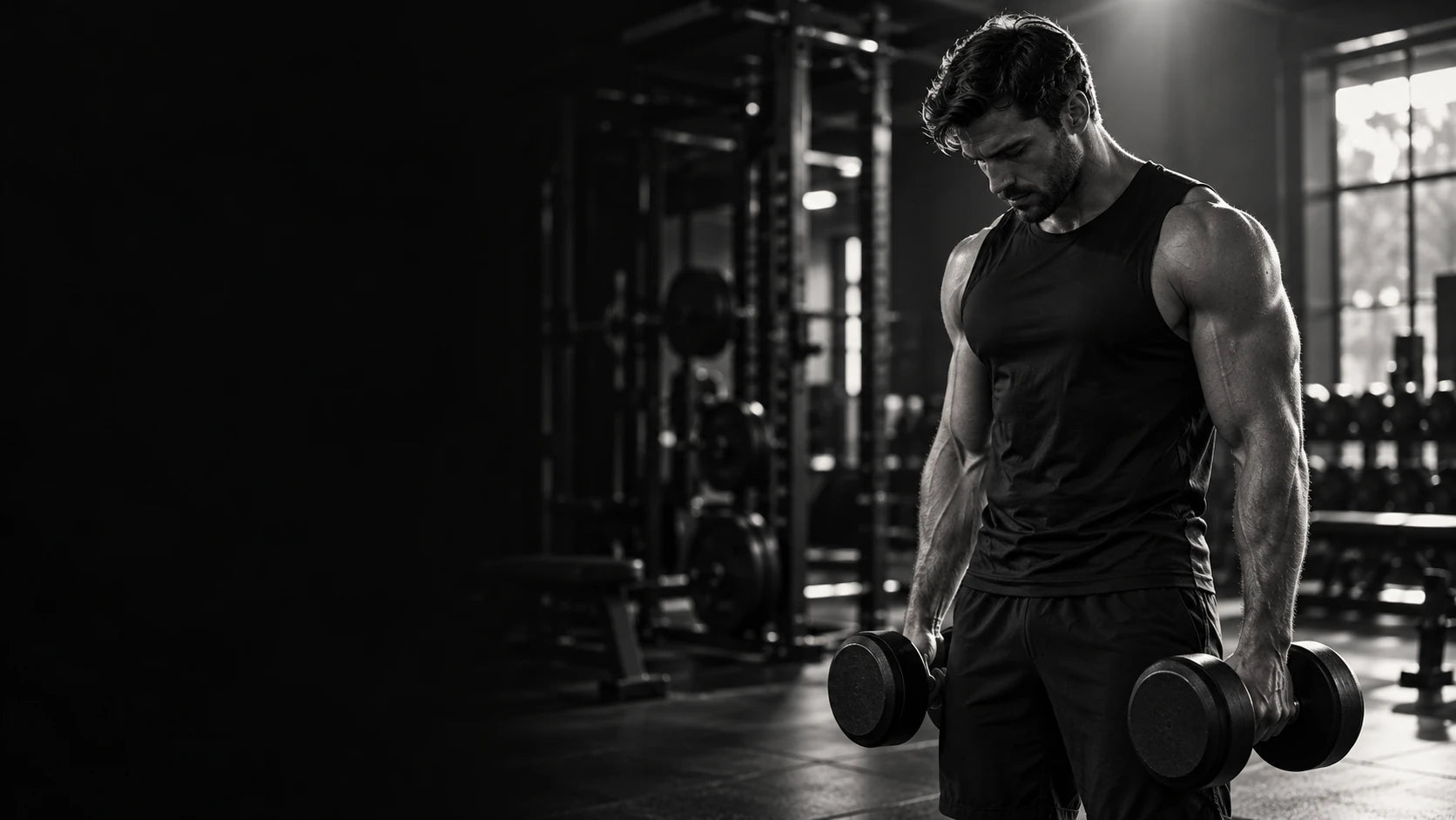Athlete training in a dark gym