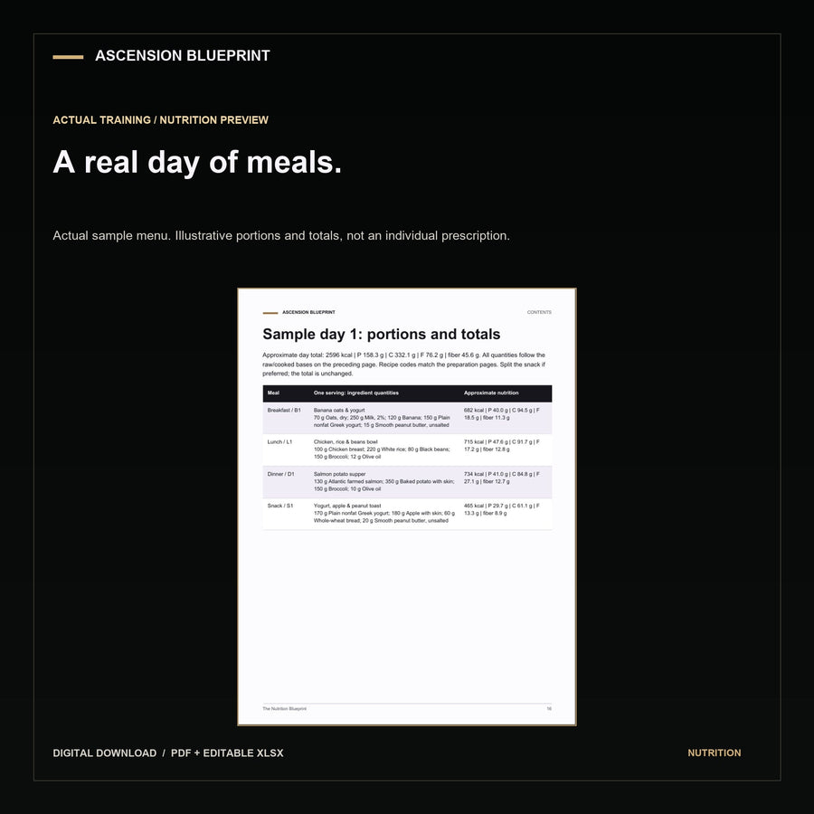 Nutrition Blueprint preview. Digital download; actual completed guide and tool previews.